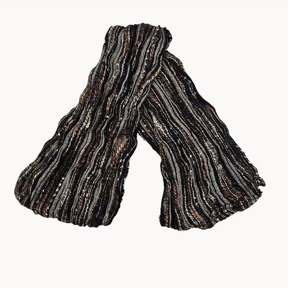 Women's One Size Metallic Black/Grey/White Infinity Wrap Wool‎ Scarf Whimsigoth - Picture 7 of 13